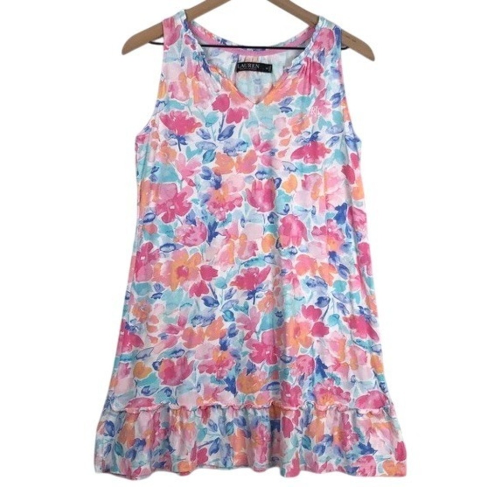 Lauren Ralph Lauren Black Label Watercolor Floral Sleeveless Nightgown Sz XS